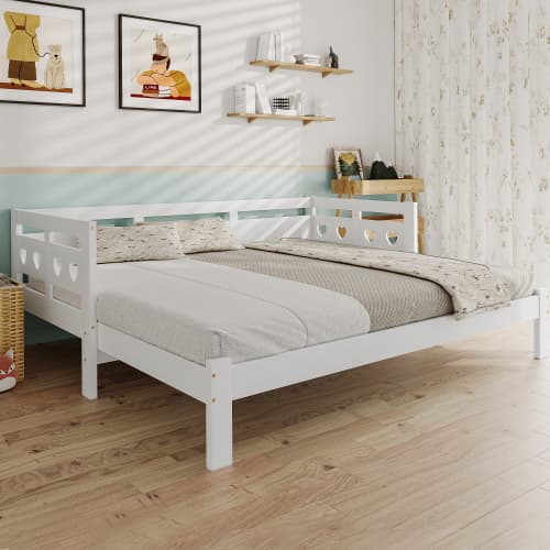 Single Wooden Day Bed with Pull-Out Trundle and Heart Design - image 8
