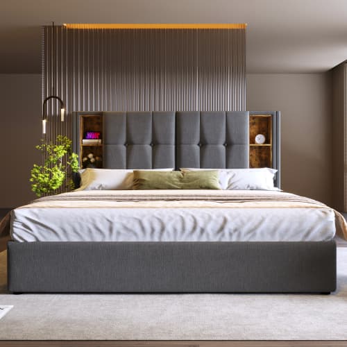 Upholstered King Size Ottoman Bed with Smart Headboard - image 2