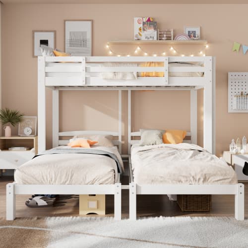 Triple Sleeper Bunk Bed for Kids & Teens - White - image 25