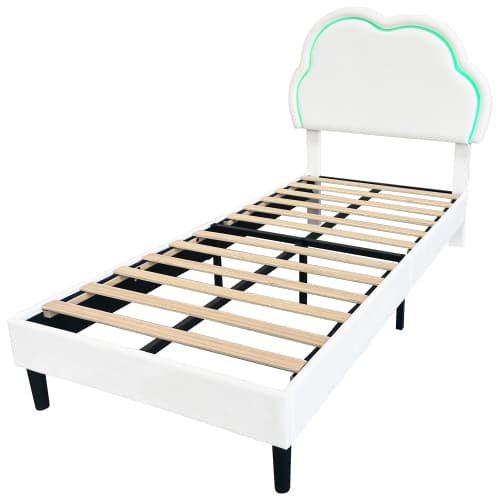 Discover the Cream Velvet Single Bed with LED Cloud Headboard - image 4