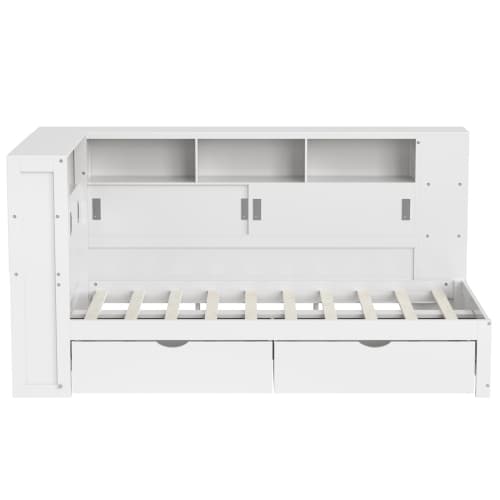 White Single Cabin Bed with Trundle, Storage and USB Ports - image 11