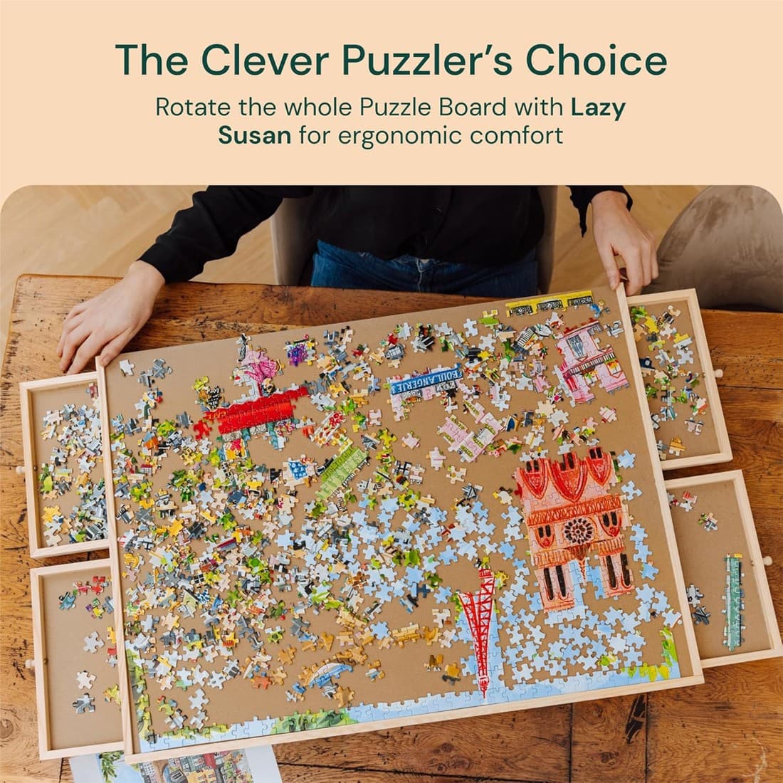 Premium Wooden Puzzle Board with 6 Sorting Drawers