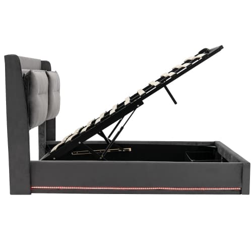 Velvet Upholstered Double Ottoman Bed with Smart Storage & LED - image 21