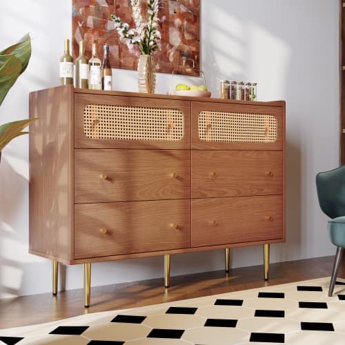 Vintage-Style Sideboard with 6 Rattan-Front Drawers - image 19