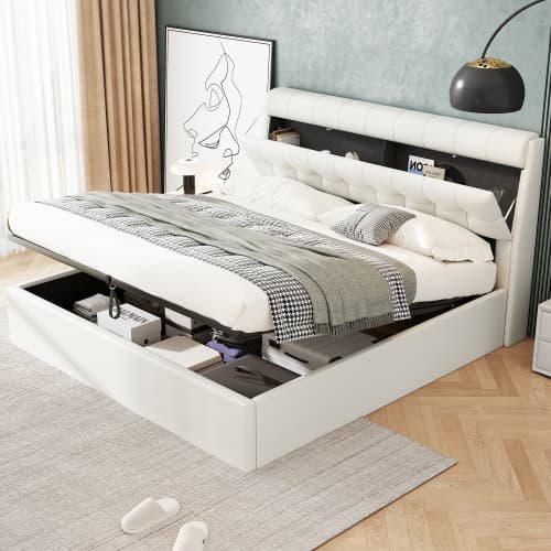 Upholstered Ottoman Bed with Hydraulic Storage & Headboard Compartment (4ft6 Double) - image 26