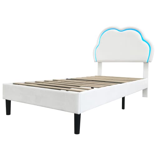 Discover the Cream Velvet Single Bed with LED Cloud Headboard - image 13
