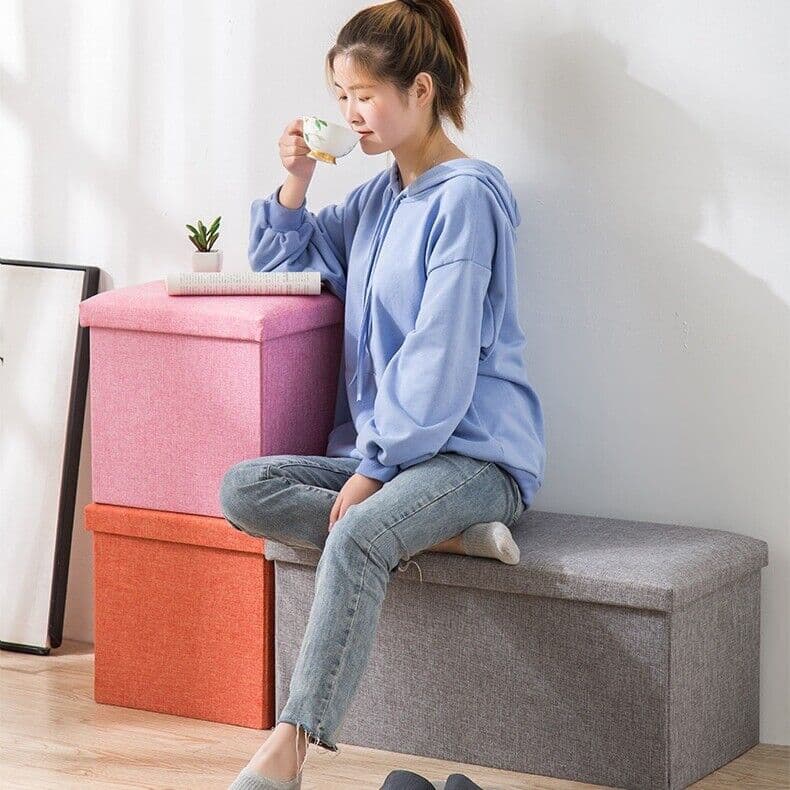 Foldable Grey Storage Ottoman and Bench — 76 cm Wide - image 12