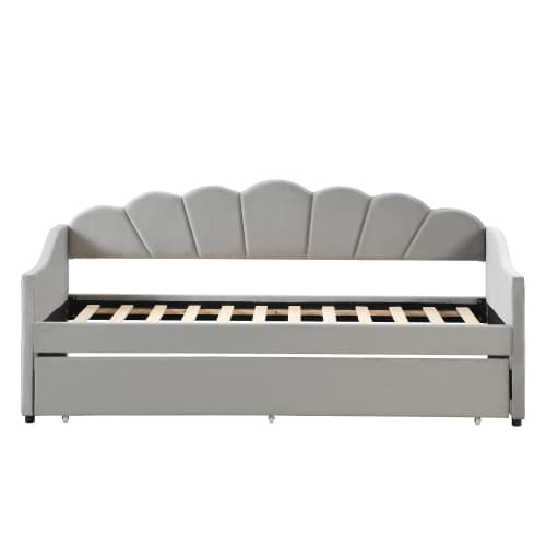 Upholstered 3ft Single Day Bed with Pull-Out Trundle in Grey Velvet - image 17