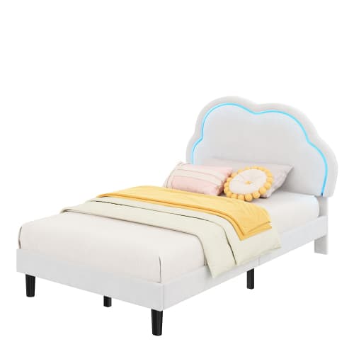 Discover the Cream Velvet Single Bed with LED Cloud Headboard - image 17