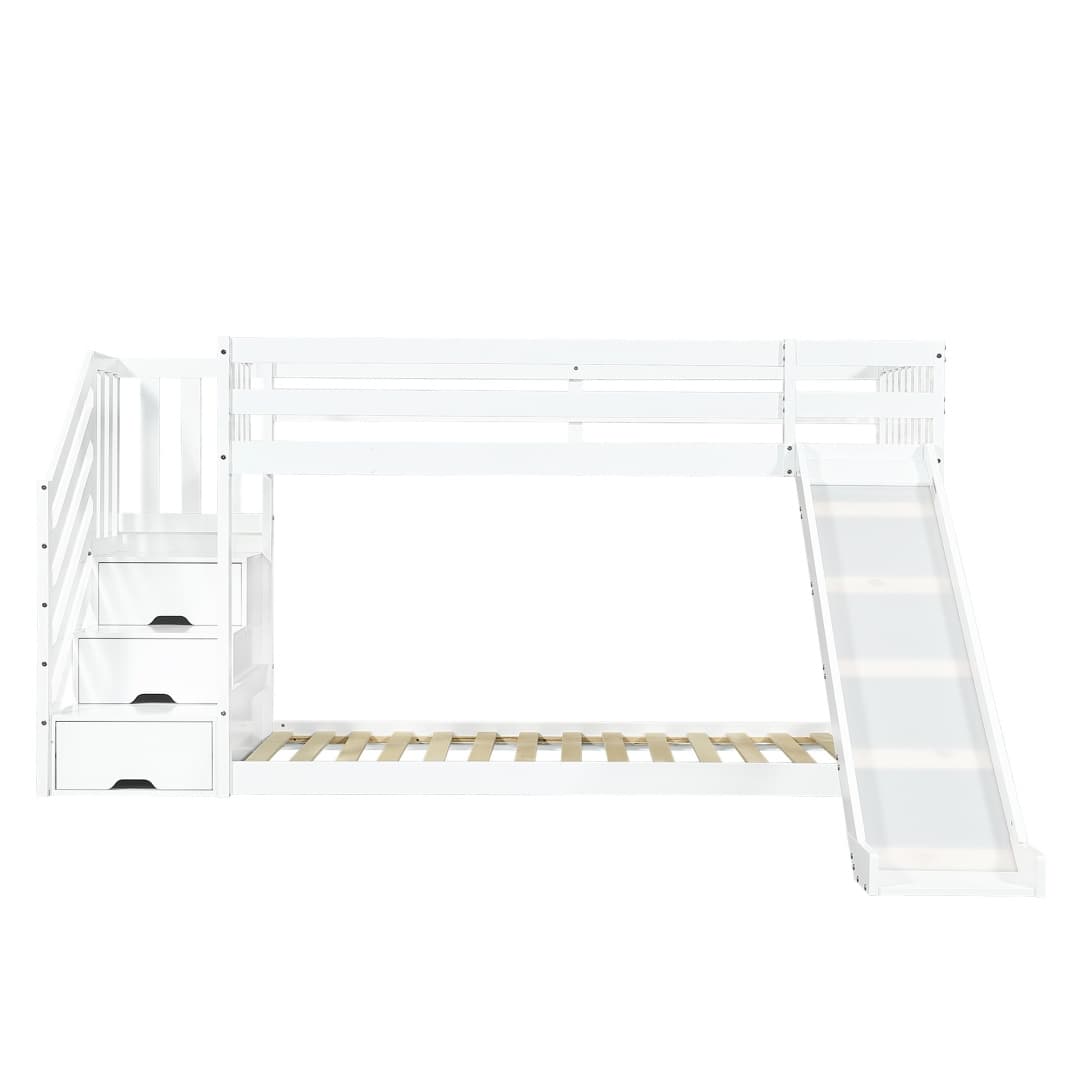 Solid Pine Bunk Bed with Slide and Storage Staircase, White Finish - image 24