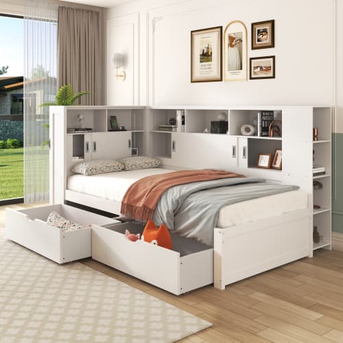 White Single Cabin Bed with Trundle, Storage and USB Ports - image 5