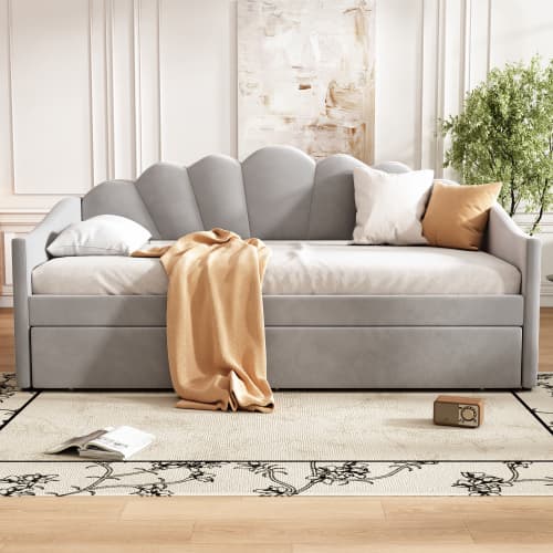 Upholstered 3ft Single Day Bed with Pull-Out Trundle in Grey Velvet - image 6