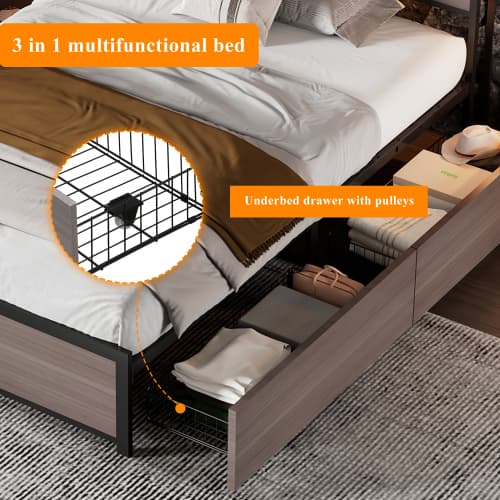 Modern Single Metal Bed with Storage, LED Lights & USB Charging Ports - image 21
