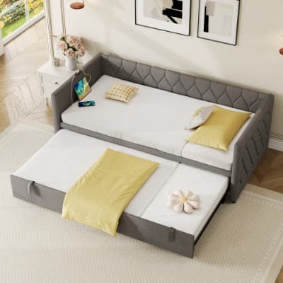 Button-Tufted Day Bed with Pull-Out Trundle and Charging Station - image 9
