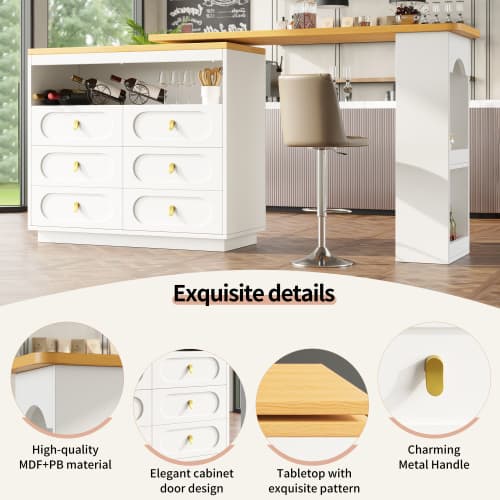 Rotating & Extending Bar Table with 6 Drawers, White - image 9