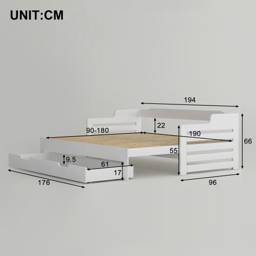 White Solid Wood Day Bed with Pull-Out Trundle and Storage Drawer - image 11