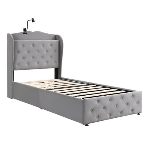 Grey Velvet Single Bed with Smart Storage & USB Charging - image 12