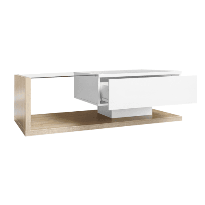 Modern Coffee Table with LED Lights, White High Gloss & Wood Finish - image 11