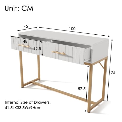 White Dressing Table with Ribbed Front & Gold Details - image 3