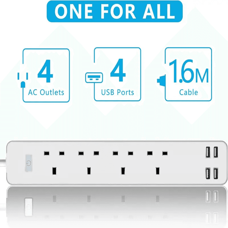 4-Gang Extension Lead with USB Fast Charging for Desk and Bedside - image 8