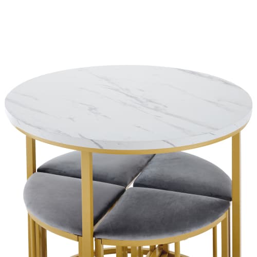 Modern Round Dining Set with Marble Effect Top & 4 Stools - image 31