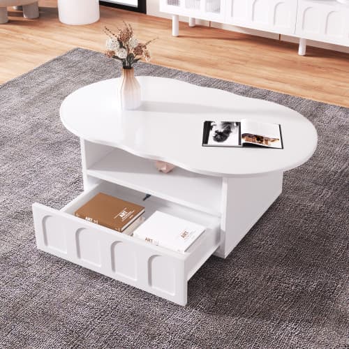 Cloud Coffee Table in White with Integrated Drawer and Shelf - image 6