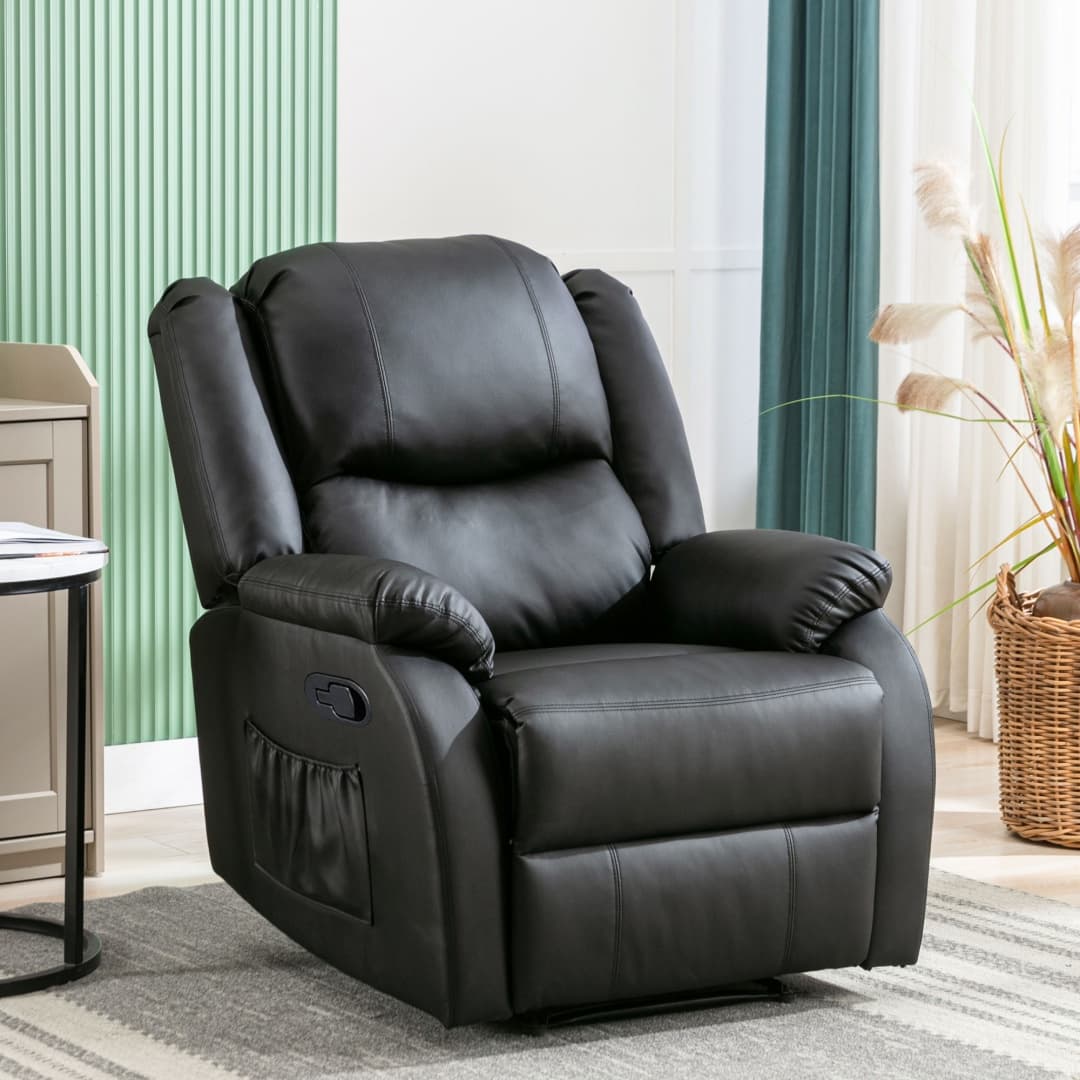 Adjustable Recliner Armchair in Black PU Leather - image 22