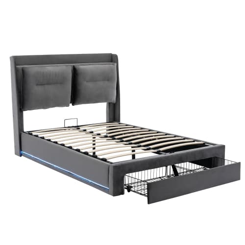 Velvet Upholstered Double Ottoman Bed with Smart Storage & LED - image 2