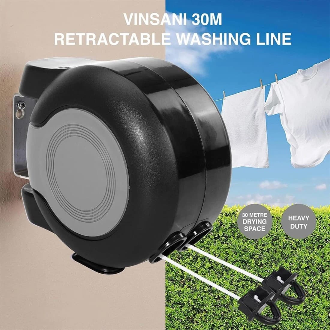 Effortless Drying with the 30m Double Retractable Washing Line - Black