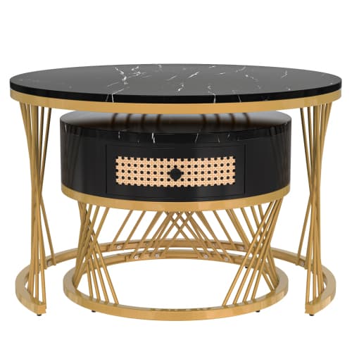Set of 2 Round Nesting Coffee Tables with Gold Legs & Storage - image 15