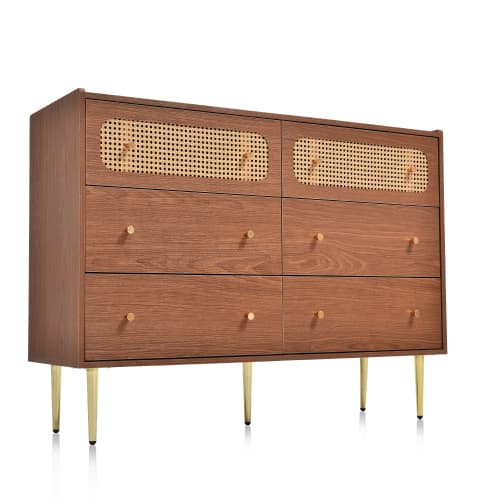 Vintage-Style Sideboard with 6 Rattan-Front Drawers