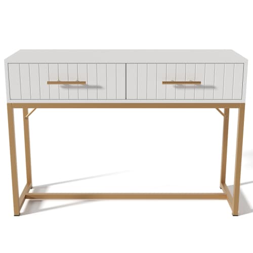 White Dressing Table with Ribbed Front & Gold Details - image 4