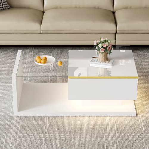 Modern High Gloss Coffee Table with Glass Top and LED Lighting - image 31