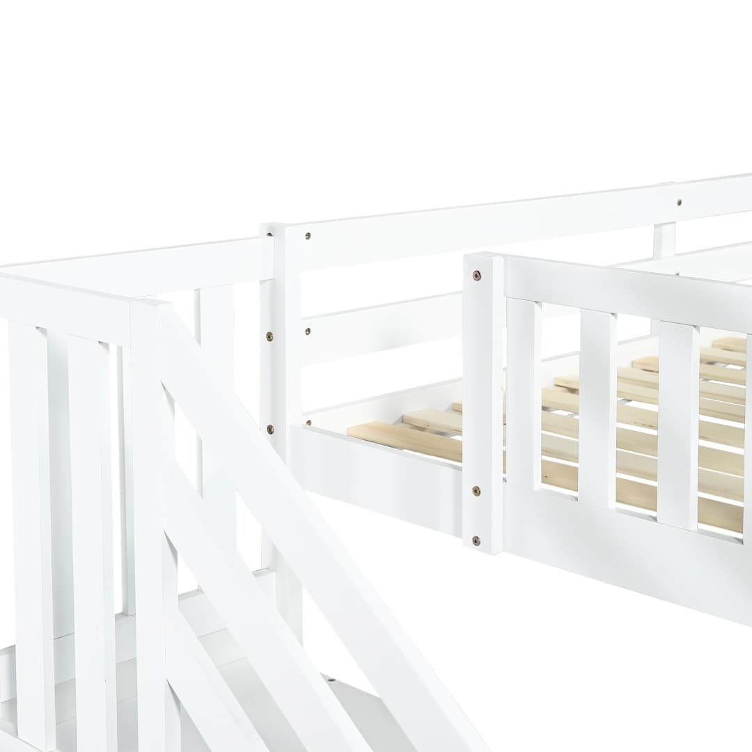 Solid Pine Bunk Bed with Slide and Storage Staircase, White Finish - image 18