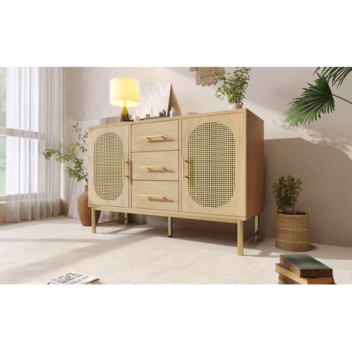 Oak Effect Rattan Sideboard with Ample Storage - image 26