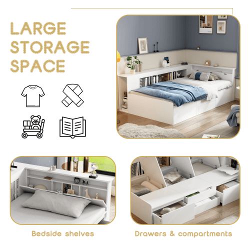 Multifunctional Kids Single Bed with Drawers, Bookcase & Cupboard (3ft) - image 2