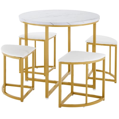 Modern Round Dining Set with Marble Effect Top & 4 Stools - image 26