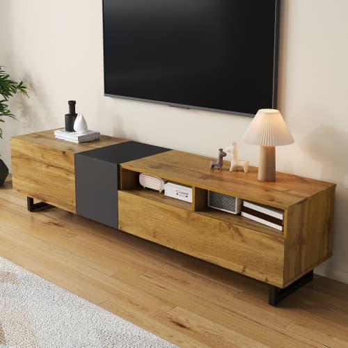 Industrial Style TV Stand, 170cm, in Wood and Grey
