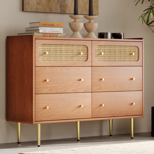 Vintage-Style Sideboard with 6 Rattan-Front Drawers - image 21