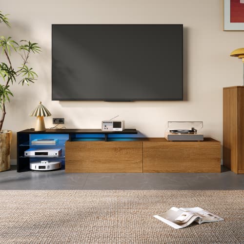 Contemporary TV Unit with LED Ambient Lighting & Storage - image 5