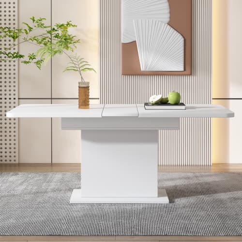 Modern White Extendable Dining Table with Built-in Storage - image 7