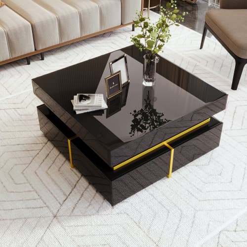 Modern Square High Gloss Coffee Table with Storage - image 6