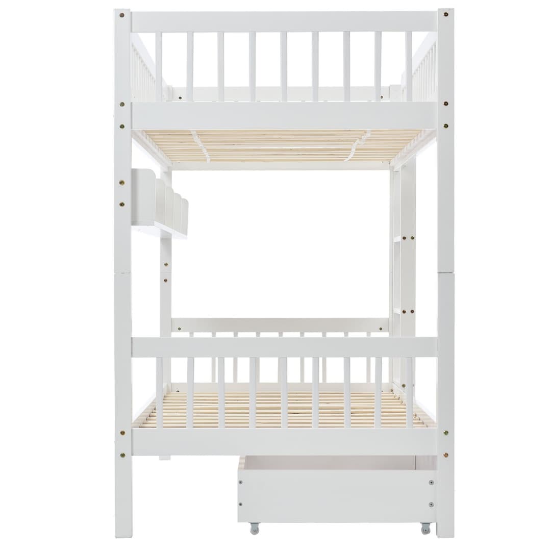 White Solid Pine Kids Bunk Bed with Storage Drawer & Shelf - image 14