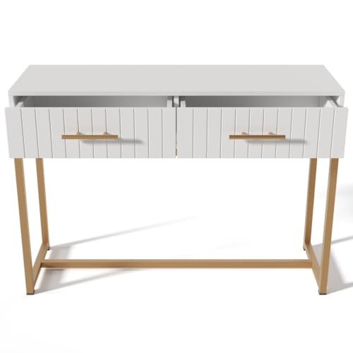 White Dressing Table with Ribbed Front & Gold Details - image 19