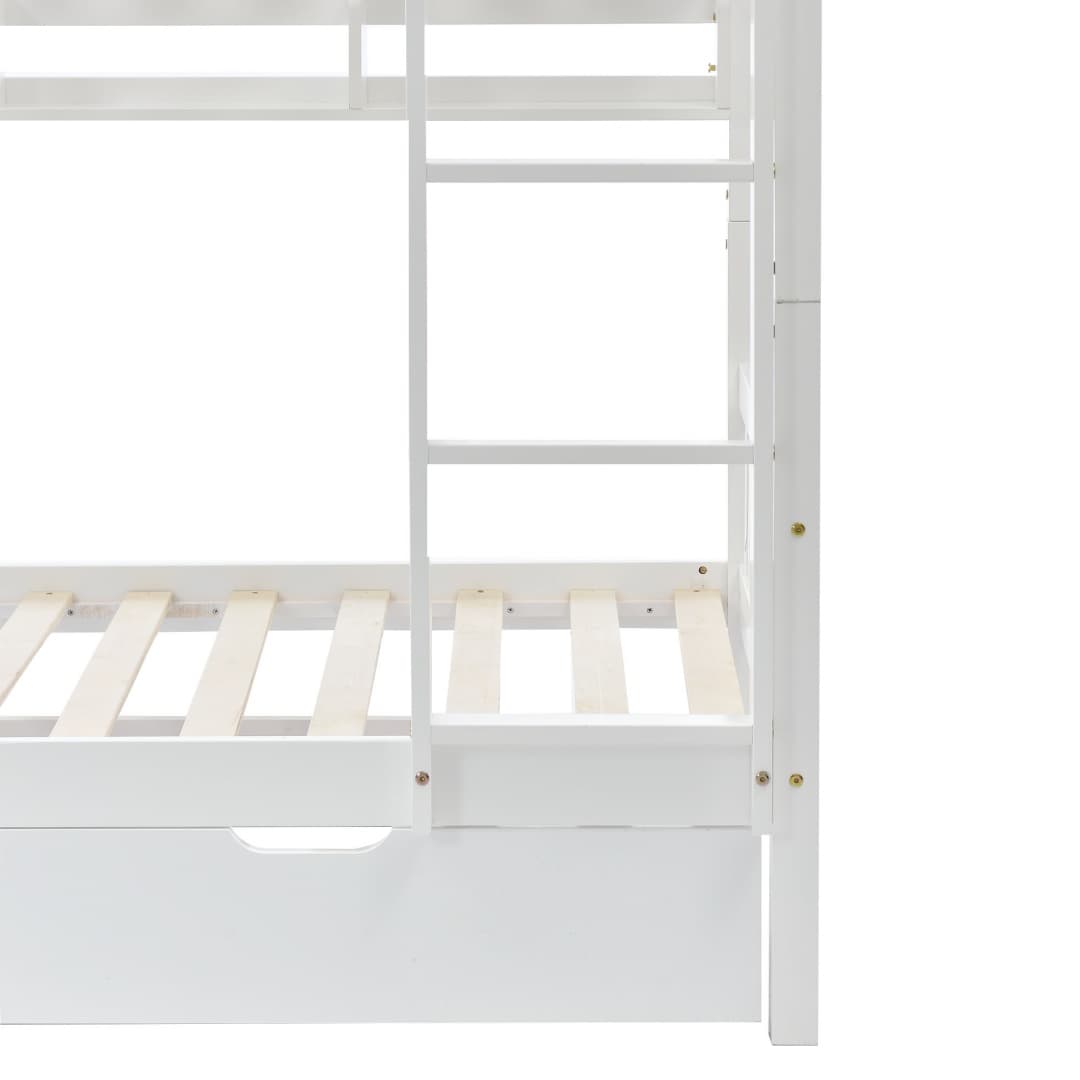 White Solid Pine Kids Bunk Bed with Storage Drawer & Shelf - image 19