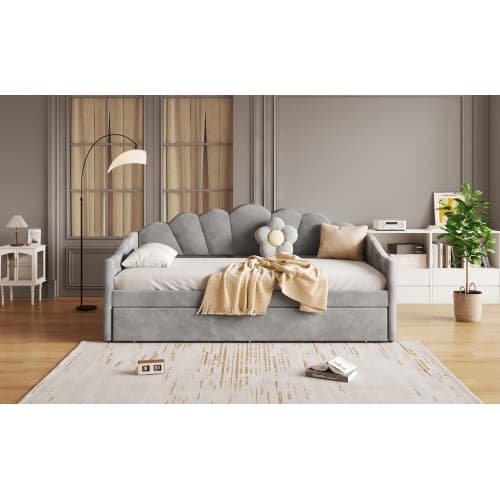 Upholstered 3ft Single Day Bed with Pull-Out Trundle in Grey Velvet - image 22