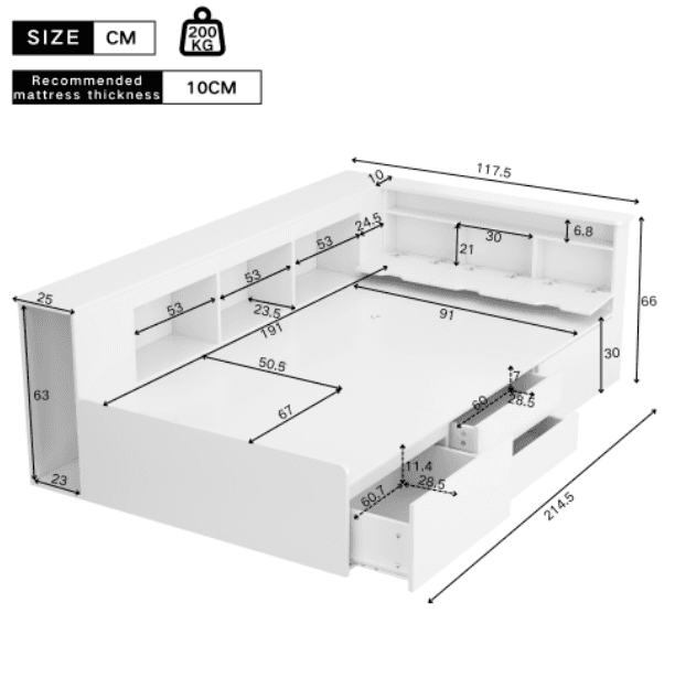 Multifunctional Kids Single Bed with Drawers, Bookcase & Cupboard (3ft) - image 7