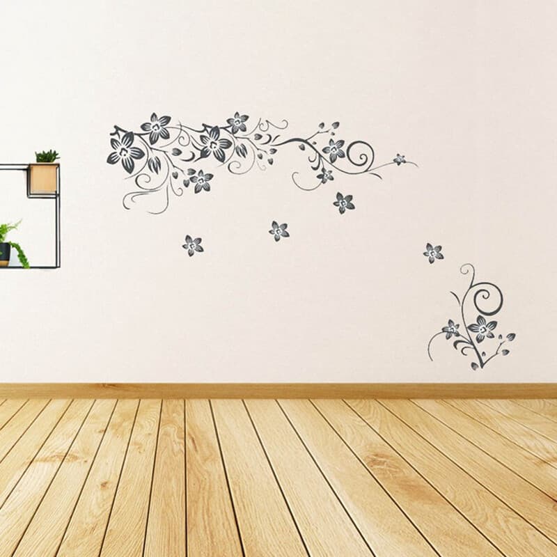 Peel-and-Stick Floral Vine Wall Decal in Charcoal Grey
