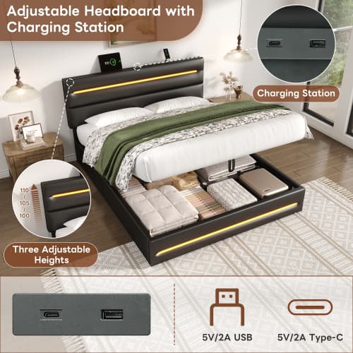 Smart King Size Ottoman Bed with LEDs, USB & Hydraulic Storage - image 22