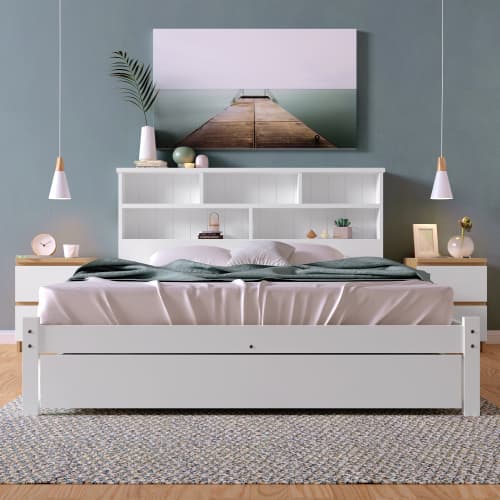 Solid Wood Double Storage Bed with Shelves and Underbed Drawer - image 14
